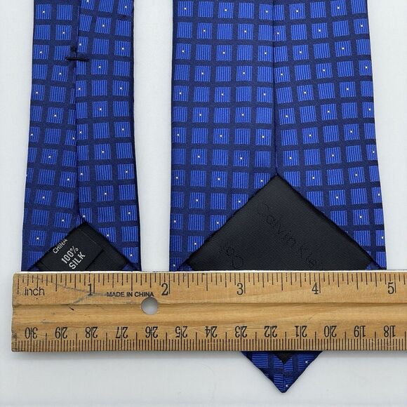 Calvin Klein Silk Blend Neckties Lot of 3 Blue Denim Window Pane Casual Elegant - Picture 9 of 16